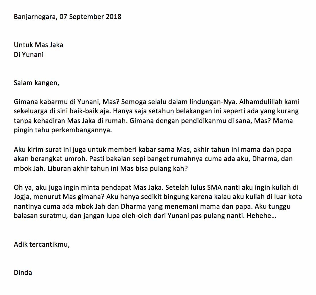 contoh surat pribadi untuk kakak