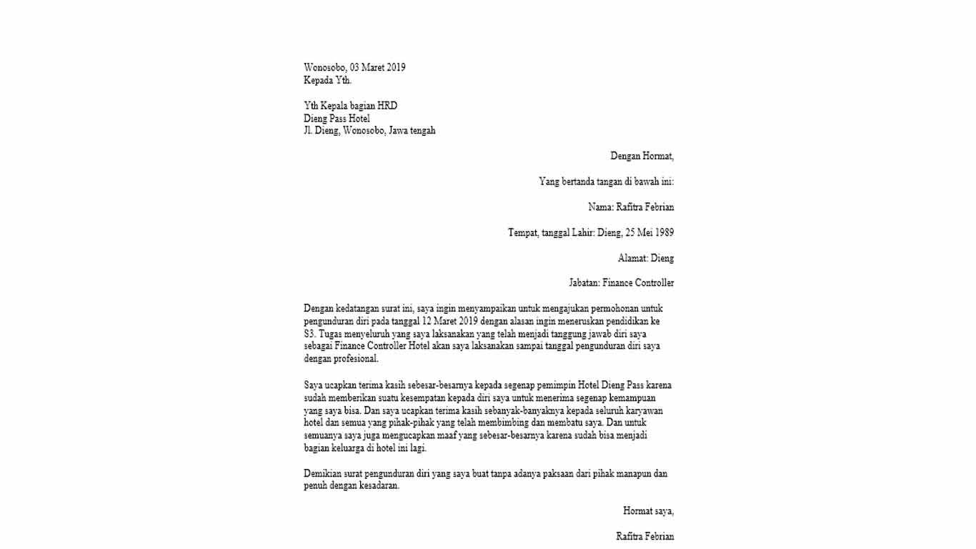 Surat resign hotel