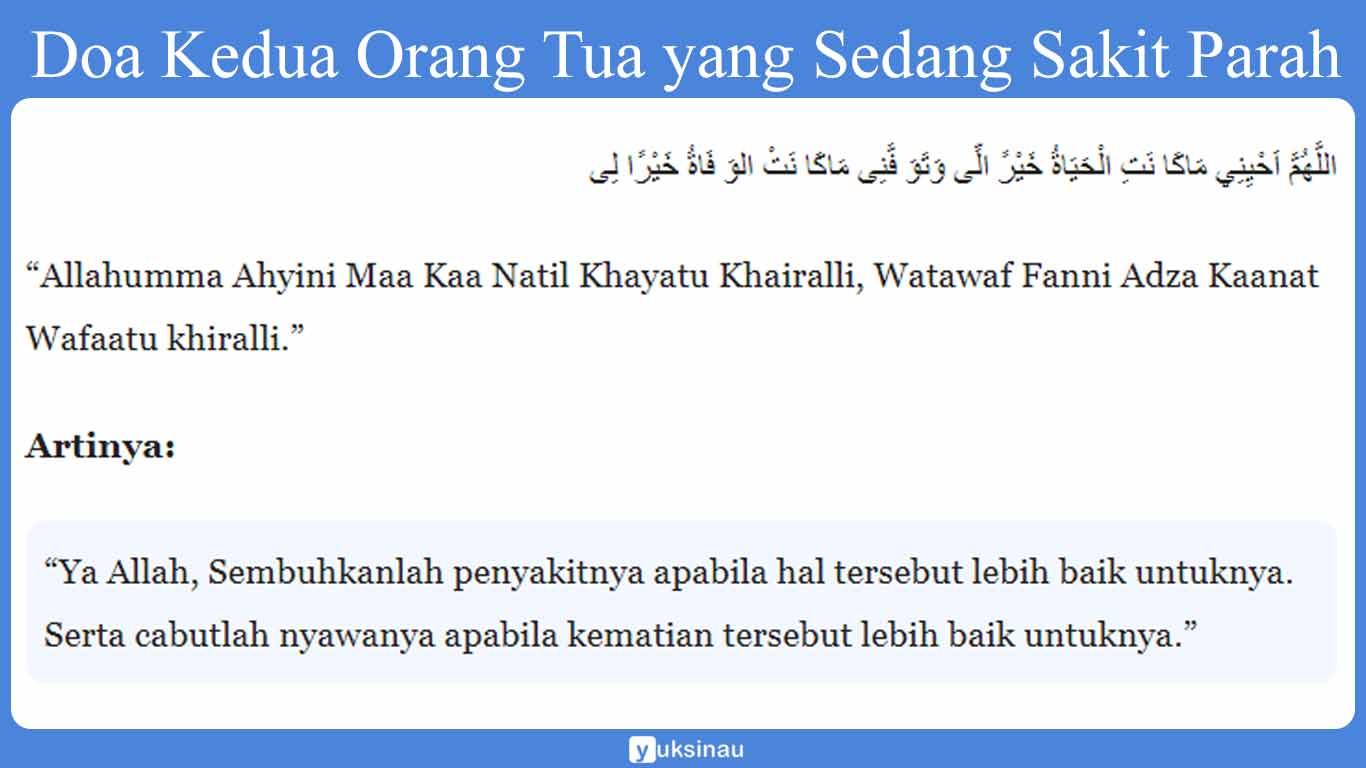 Doa Kedua Orang Tua yang Sedang Sakit Parah