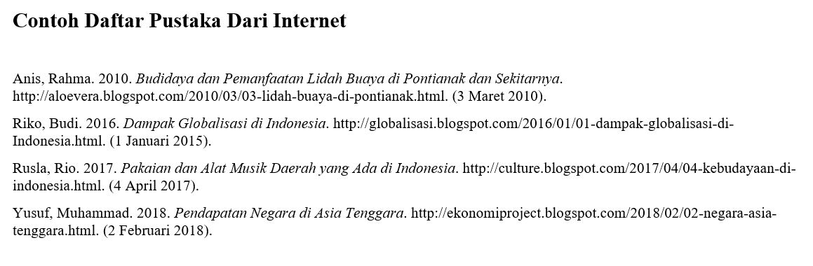 Contoh Daftar Pustaka Dari Internet