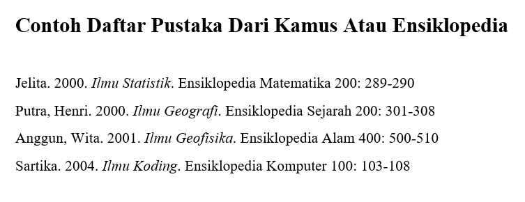 Contoh Daftar Pustaka Dari Kamus Atau Ensiklopedia