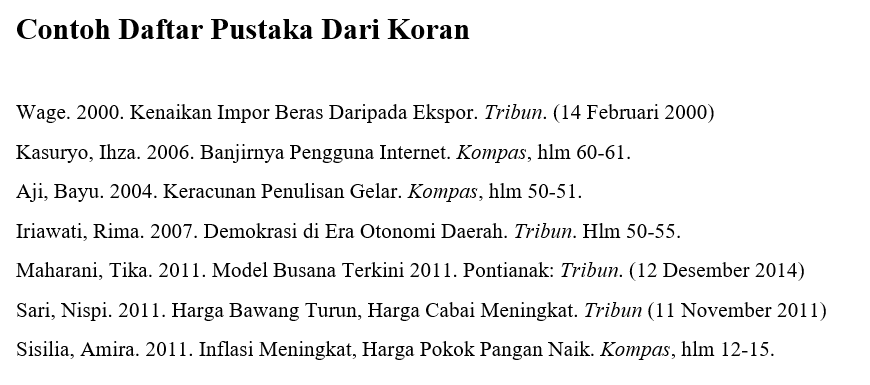 Contoh Daftar Pustaka Dari Koran