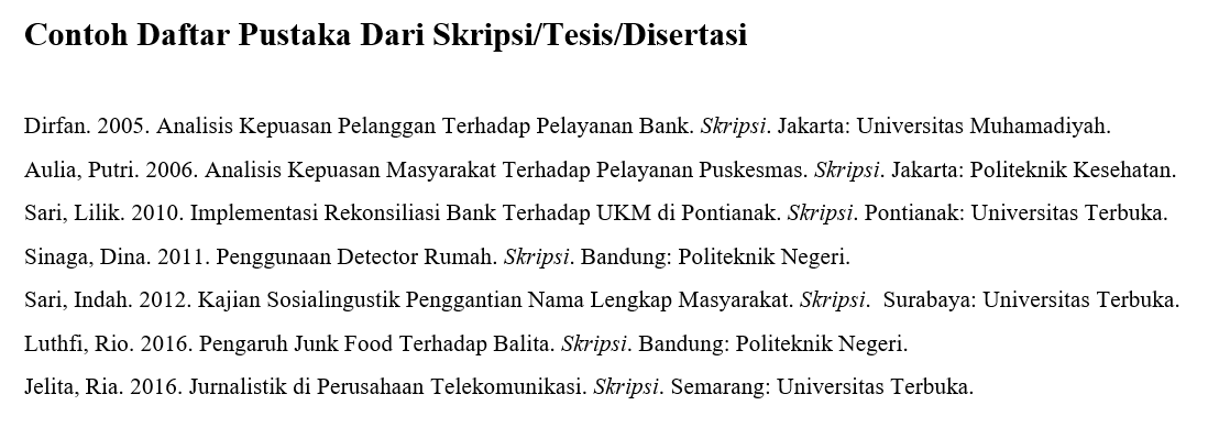 Contoh Daftar Pustaka Dari Skripsi