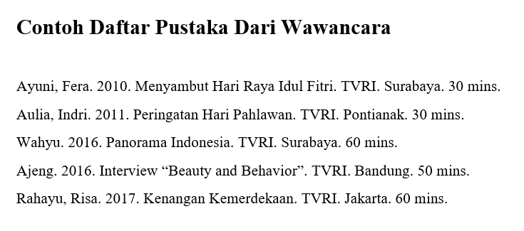 Contoh Daftar Pustaka Dari Wawancara