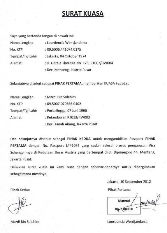 Contoh Surat Kuasa Perwakilan