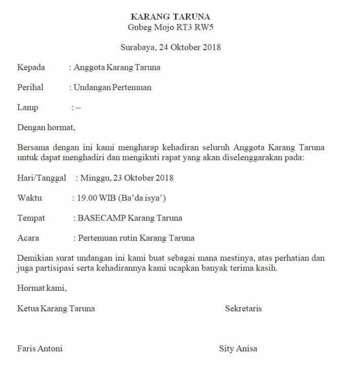 Surat Undangan Resmi Karang Taruna