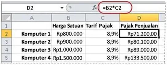 persen di excel