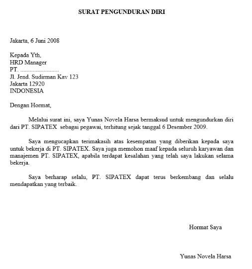 contoh surat pengunduran diri sederhana