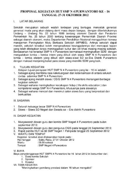 Proposal Kegiatan Sekolah Peringatan Ulang Tahun